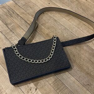 Michael Kors Black and Brown Mini Bag with Gold Chain